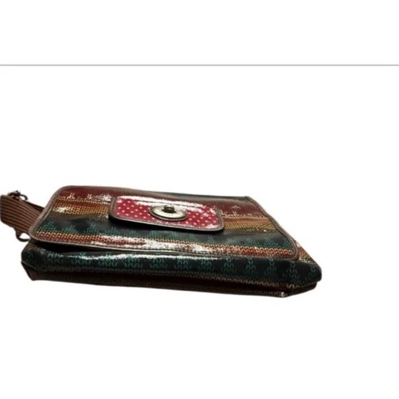 Fossil Key Per Coated Canvas Leather Trim Crossbody Messenger Bag Key charm - Picture 8 of 16